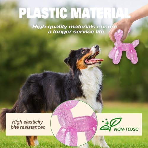 Durable Dog Chew Toy – Balloon Dog Shape, 6.14” for Medium & Large Dogs, Tough Plastic, Interactive Chew Toy for Boredom & Dental Health（Pink）