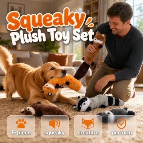 Durable Squeaky Dog Toys for Aggressive Chewers, Indestructible Stuffed Dog Toy for Small Medium Large Dogs, Interactive Chew Teething Puppy Toy for Indoor Outdoor Play (Dark Gray)