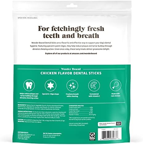 Wonder Bound Chicken Dental Sticks for Large Dogs | 40 Count Pack of 2 | Plaque & Tartar Control | 6-Ridge Shape