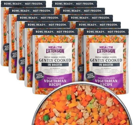 Health Extension Gently Cooked Grain-Free Vegetarian Formula Dog Food, Human-Grade & Shelf-Stable with Superfoods, Supports Digestion, Immunity, Skin & Coat, 9 oz Pouch (Pack of 10)