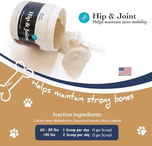 Hip and Joint Food Supplement for Dogs, Large Breeds- Glucosamine and Chondroitin Powder with Green Lipped Mussel - Pain, Inflammation Relief with Vitamins - Senior Health Supplies for Arthritis