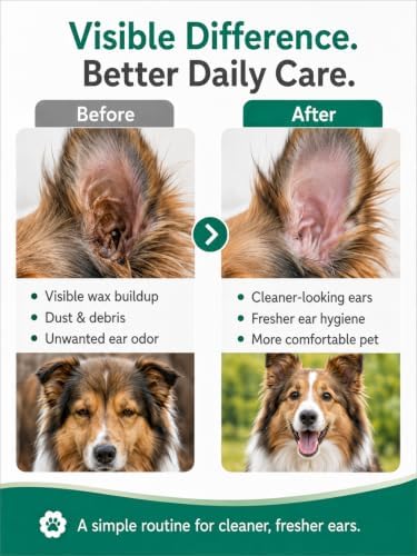 Gentle Ear Cleaning Solution for Dogs & Cats | Itchy Ear Relief, Ear Canal Cleaner & Deodorizer | Daily Ear Wash for Puppies, Kittens & Pets – Safe