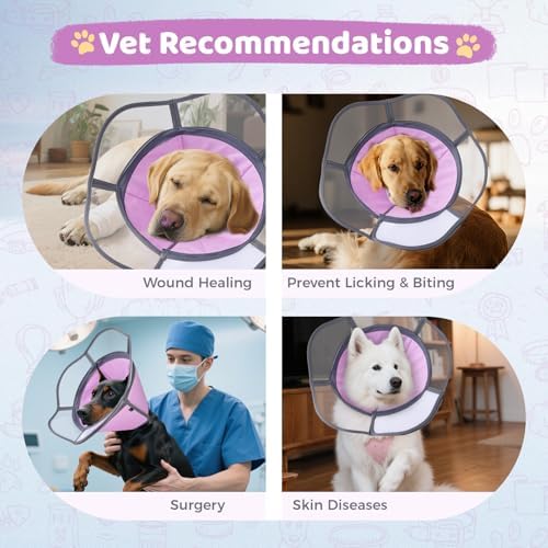 Soft Dog Cone Collar After Surgery Recovery,Adjustable E-Collar with Removable Shield,Lightweight,Breathable Anti-Licking Protective Cone for Large,Medium,Small Pets (Rose Pink, M (Neck:12''-15''))