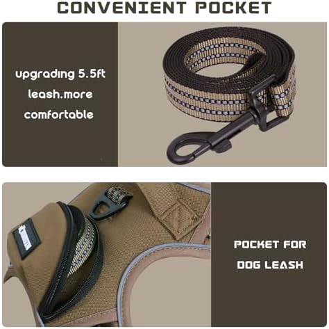 No Pull Dog Harness for Large Dogs, Adjustable No Choke Pet Vest with Dog Leash Fit Smart Reflective Pet Walking Harness for Training Easy Control Soft Handle Brown XL