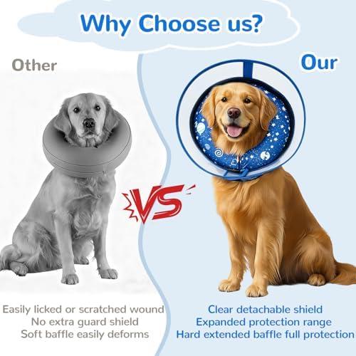 Inflatable Dog Cone Collar with Anti-Licking Clear Shield, for Dogs Cats