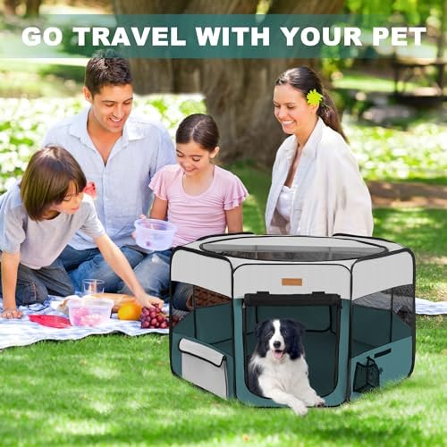 Akinerri Portable Dog Playpen, Foldable Pet Play Pen for Puppy Cat, Blue