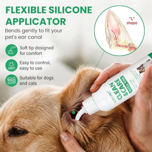 Dog Ear Cleaner & Cat Ear Wash with Flexible Silicone Tip, Gentle Deep Cleaning Solution for Ear Wax, Dirt & Odor, Aloe Vera Pet Ear Care Formula, Safe Daily Ear Hygiene, 4.05oz