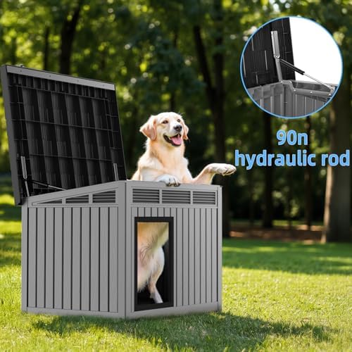 VIXZEN Dog House Indoor Outdoor,Waterproof Dog House for Small to Large Dogs,Doghouse with Air Vents & Elevated Floor,Openable at the Top,Easy to Assemble & Clean, Grey