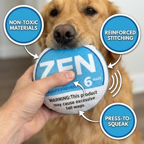 Zen-Pouchy Funny Dog Toy Squeaker - Hilarious Parody Nic Pouch Plush Toy - Durable Interactive Dog Toy for Small, Medium Dogs (Pink)