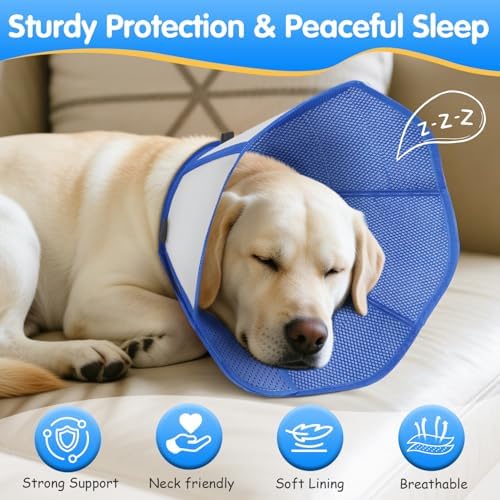 Upraded Dog Cone Collar After Surgery, Adjustable Soft Dog Cone, Soft Inner & Sturdy Protective Recovery Elizabethan Collar for Dogs to Stop Licking Wounds (XL)