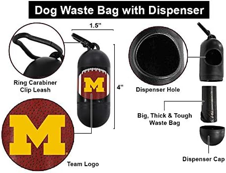 Pets First NCAA MICHIGAN WOLVERINES PET LICENSED Poop Waste Bag Dispenser and D Ring for Leash with 1200 Premium Garbage Bags