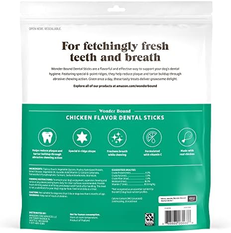 Wonder Bound Chicken Flavor Dental Sticks for Tiny Dogs (5-20 lbs), 6-Ridge Shape for Plaque & Tartar Control, Freshens Breath, Made With Real Chicken, 108 Count