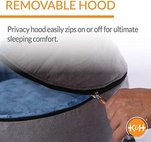 K&H Pet Products Self-Warming Kitty Bed Hooded Pet Bed for Cats or Dogs Blue/Gray Small 16 Inches