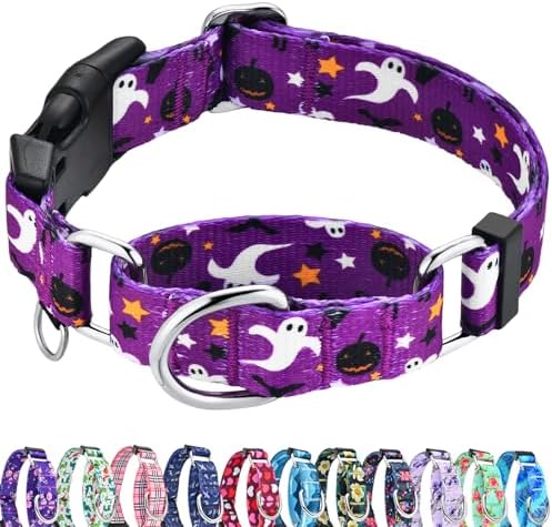 Halloween Martingale Collar for Dogs with Buckle Adjustable Holiday Dog Collars (Purple Ghost, Large)