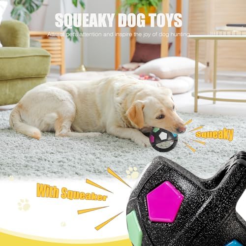 Dog Toy Ball with Handle, Toss and Fetch Play, Interactive Ball for Dogs Playing, Squeaky Floating (Black)