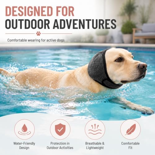 Dog Ear Muffs Noise Protection,Ear Muffs for Dogs,Calming Ear Wrap for Anxiety Relief, Waterproof Adjustable and Non Slip No Shake for Grooming, Bathing, Fireworks and Thunderstorms(2PC Black,L)