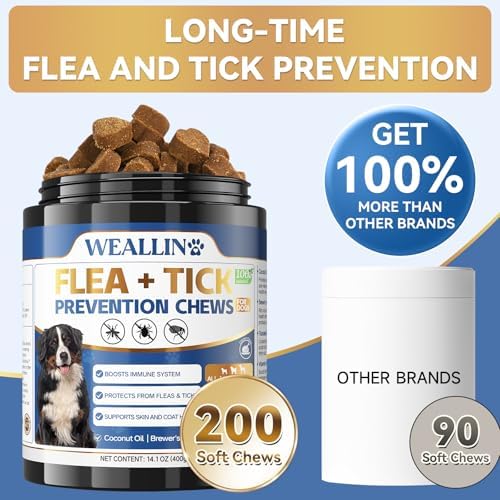 Flea and Tick Prevention for Dogs, Dog Flea and Tick Treatment, 200 Chews
