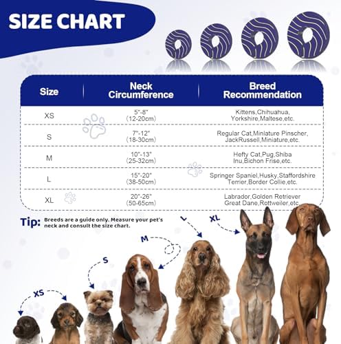 Adjustable Inflatable Dog Cone Collar for Surgery Recovery, Soft Cone for Dogs & Cats, Portable & Washable Dog Donut Collar, Large Cat Cone E Collar (Indigo L)