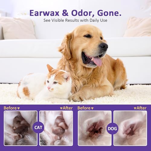 Ear Wipes for Dogs and Cats, Dog Ear Finger Wipes, Gentle Ear Cleaner for Wax, Dirt & Odor, Relieves Discomfort & Soothes Ears, Non-Irritating, 50 Count