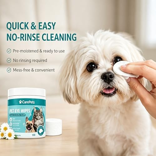 Eye Wipes, Pet Eye Wipes Textured for Tear Stains, Gentle Textured Area Wipes with Aloe Vera and Chamomile, Fragrance Free (2pcs)