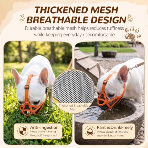 Aliceset 3 Size Short Snout Dog Muzzles Set for Frenchie Breathable Mesh