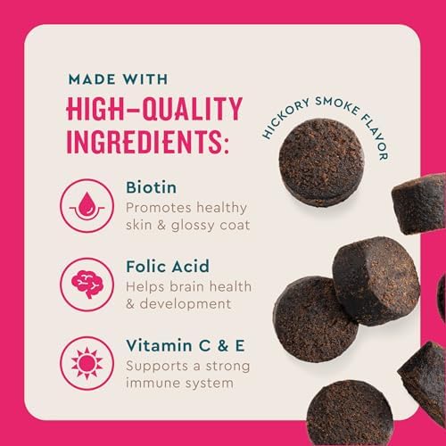 VetIQ Multivitamin for Dogs, Dog Supplement Supports Active Brain Function, Immune System, and Digestive System, Hickory Smoke Flavored Dog Multivitamin, Made in the USA, 60 Count