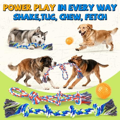 Tough Dog Toys for Aggressive Chewers – 3 Pack Tough Chew Toys for Large Dogs, Strong Rope Toys Ideal for Tug-of-War & Teeth Cleaning