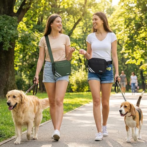 PetAmi Dog Walking Bag, 3-in-1 Crossbody Fanny Pack Treat Pouch,Olive Green