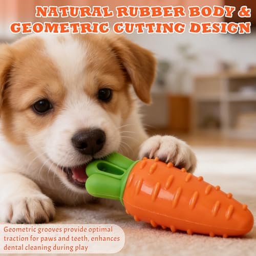 DAMAH Dog Squeaky Chew Toys for Aggressive Chewers, Rubber Carrot Dog Toys for Training and Cleaning, Durable Interactive Tough Dog Toy for Puppy Medium Dogs