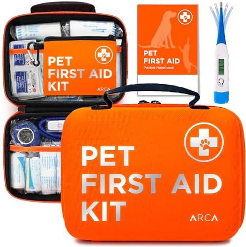 ARCA PET Cat & Dog First Aid Kit for Car - Pet Emergency Kit for Home Office Travel – Dog Camping Essentials with Muzzle & Mini First Aid Pouch