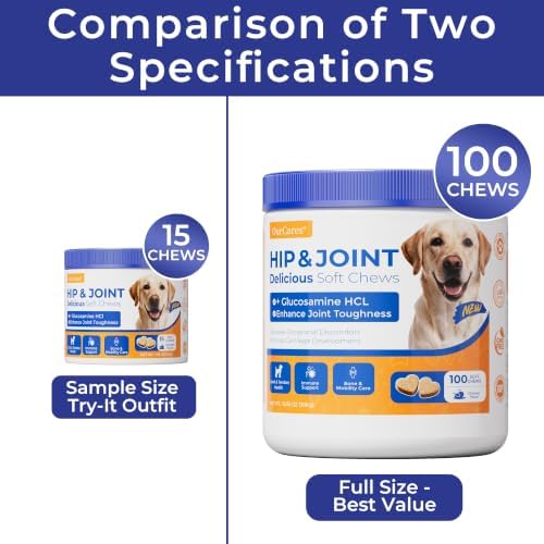 Hip & Joint Supplement for Dogs, Hip and Joint Chews Support Mobility, Senior Small All Breed Pain Relief with Glucosamine Chondroitin MSM Turmeric Green Lipped Mussel, Chicken Flavor, 15 Ct