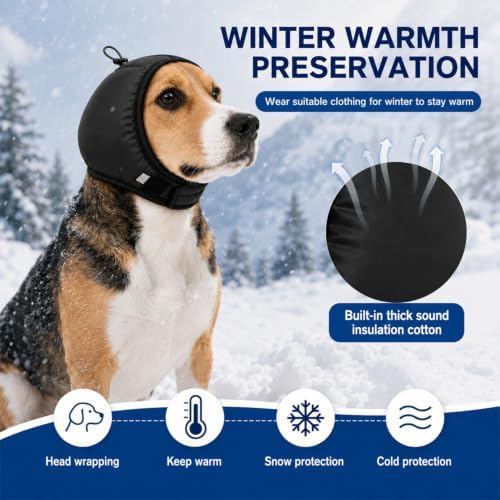 Adjustable Dog Quiet Ear Muffs Calming Ear Hoodie, Noise Canceling Breathable Ear Wraps for Dog Anxiety Relief, Ear Covers for Fireworks Thunderstorm Grooming Force Drying Noise Protection (Blue, L)