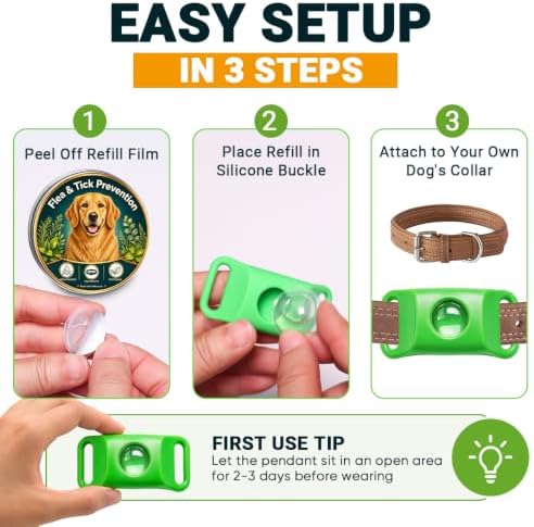 Flea and Tick Prevention Pendant for Dogs, Natural Dog Flea and Tick Collar Alternative with 2 Pendants and 6 Extra Refills, Easy to Use Lightweight, Up to 30 Days Protection, Collar Not Included