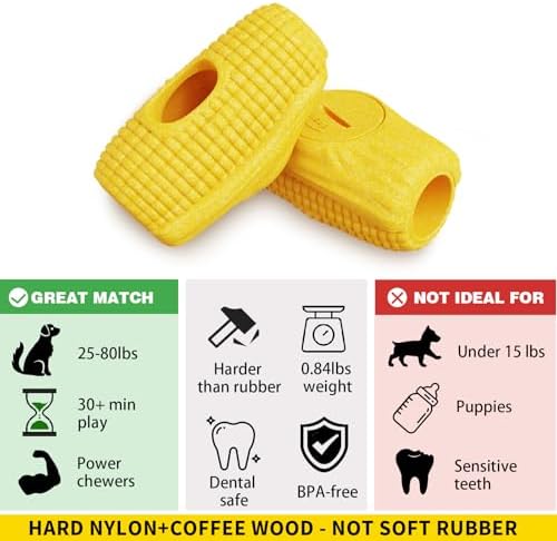 Interactive Dog Toys for Aggressive Chewers, Indestructible Dog Toy to Keep Them Busy, Corn-Shaped Durable Chew Toys for Large Breeds, Frozen Treat Holder for Anxiety Relief & Dental Care