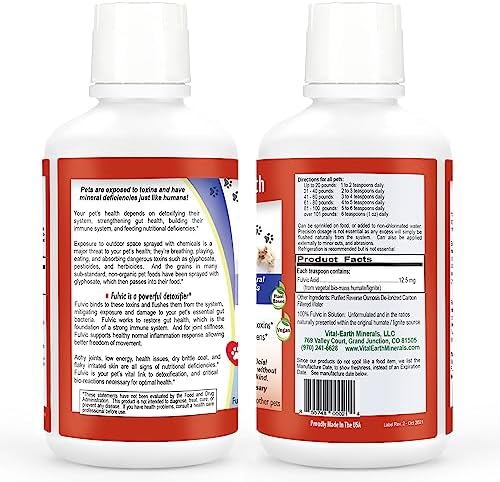 Vital Earth Minerals Pet Fulvic – 70+ Trace Minerals for Pet Health, Joint Supplement, Allergy Relief for Cats, Dogs & Farm Animals, 16 Oz