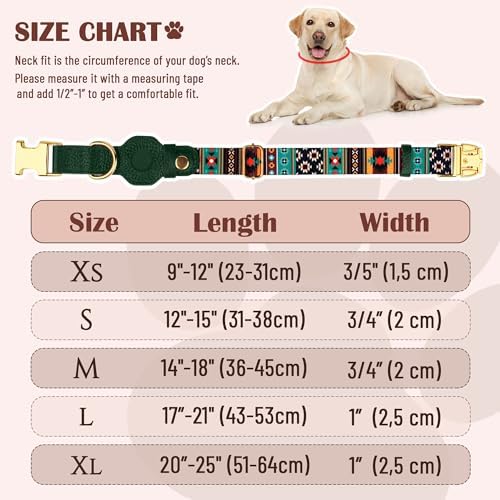 AirTag Dog Collar for Small Medium Large Breed - Adjustable Cute Pattern Dog Collar with Airtag Holder - Soft Leather Tracker GPS Apple Air Tag Pet Collars (Large, 17"-21" Neck Fit, Tribal)