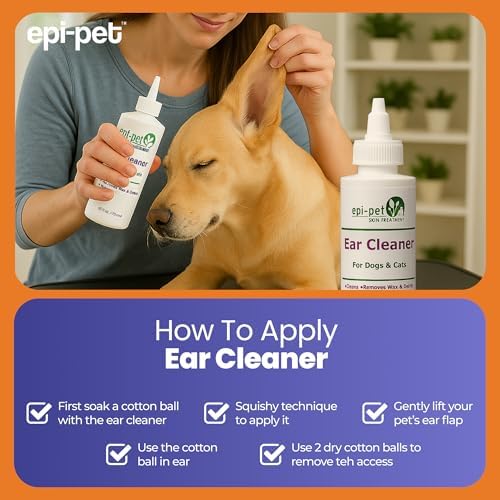 Epi-Pet Ear Cleaner for Dogs & Cats – Vet-Approved Ear Wash for Itchy, Smelly, Dirty Ears – Gentle, Alcohol-Free Formula – Removes Wax, Debris & Odor – Daily Ear Care for Pets – 4 oz