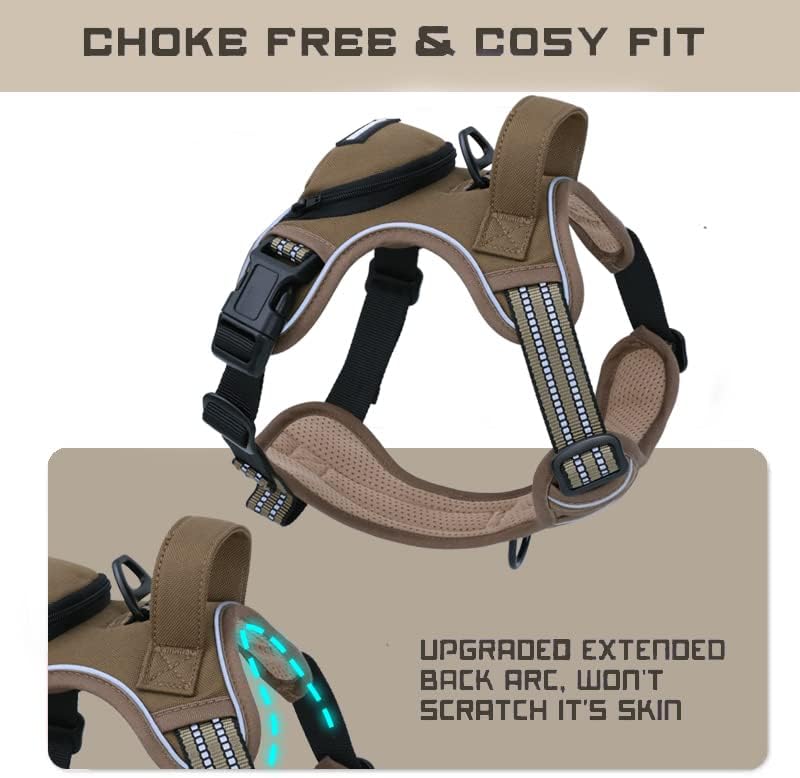 No Pull Dog Harness for Large Dogs, Adjustable No Choke Pet Vest with Dog Leash Fit Smart Reflective Pet Walking Harness for Training Easy Control Soft Handle Brown XL