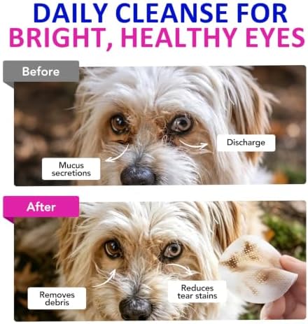 Eye Wipes for Dogs & Cats, Hypoallergenic Cat Wipes Gently Remove Tear Stain, Eye Debris & Discharge, Dog Tear Stain Remover, for Eyes & Face, Non-Irritating, 300p