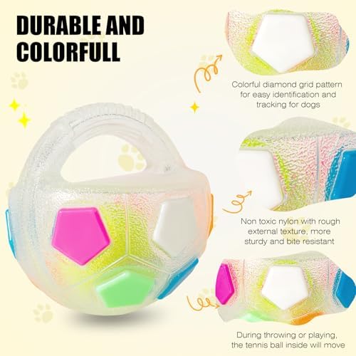 Dog Toy Ball with Handle, Toss and Fetch Play, Interactive Ball for Dogs Playing, Squeaky Floating (Transparent)