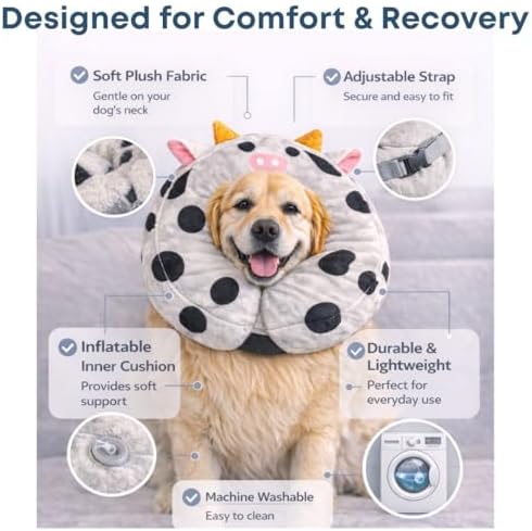 Soft Inflatable Dog Recovery Collar - Cone Alternative After Surgery - Black & White - Small (Fits Neck 5-7 in)