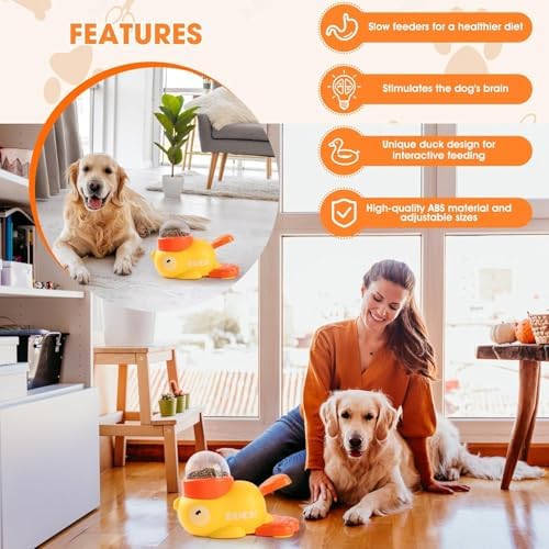 Dog Interactive Treat Dispenser, Yellow Duck Design, Cat Treat Dispenser with Button, Slow Feeding Dispenser for Small and Large Cats Dogs
