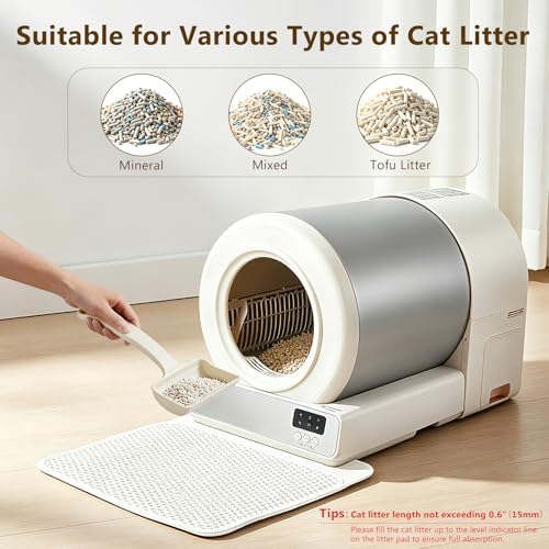 Self Cleaning Cat Litter Box for Multiple Large Cats - 60L Capacity, APP Control Automatic Litter Box with Safety Sensors, Odor-Free & Anti-Leakage, Includes Litter Mat & Litter Scoop,Apricot