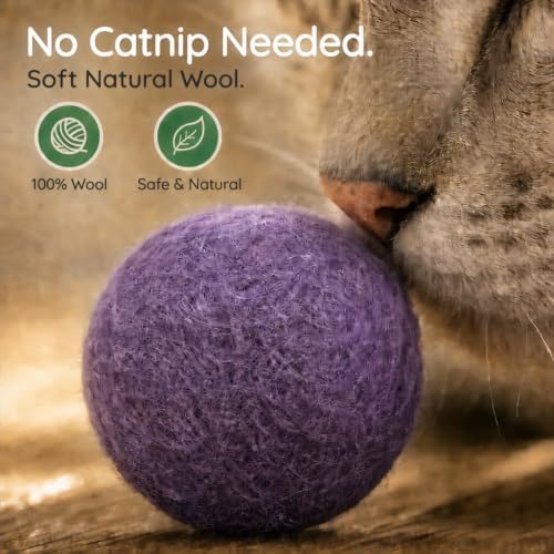 Wool Cat Toys - Felt Balls Assortments for Small Pet Fetch and Play - Eco Friendly Quiet Wool Ball Toy for Cats and Kittens - 6 PCS Choose Your Colors (Variety Pack)