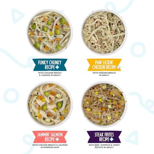 Weruva Meals 'n More Natural Wet Dog Food, Woof Woof Floof! Skin & Coat Health Variety Pack, 3.5oz Cup (Pack of 10)