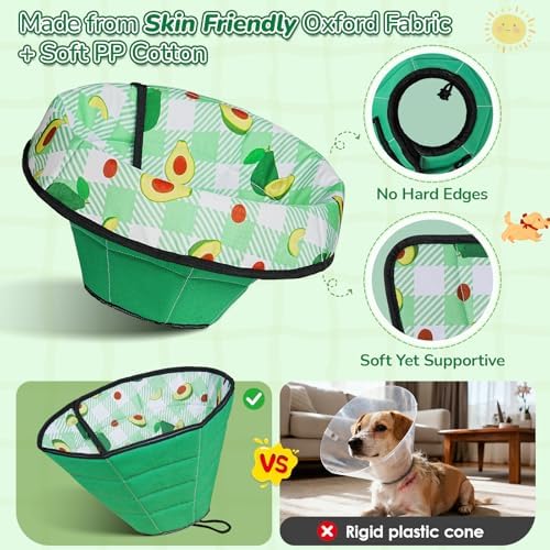 Soft Dog Cone Collar After Surgery: Foldable Long Comfortable Comfy Fabric Recovery Shame Elizabethan Stop Licking Small Medium Large Dogs (Green, M)