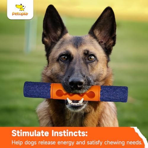 Stick Interactive Dog Toy 9” in Outdoor Dog Toy for Aggressive Chewers Tough Natural Rubber Chew Toys (Blue&Orange)