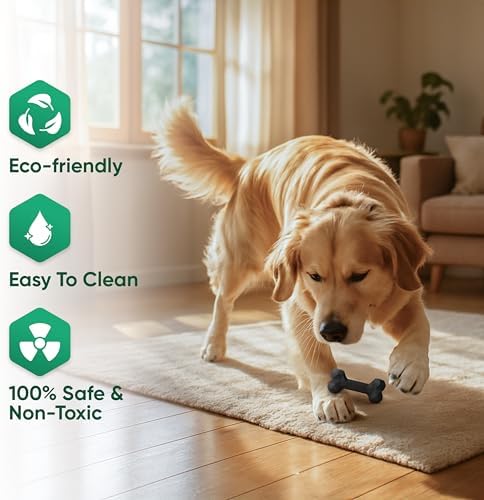 Natural Rubber Dog Toys for Small Dogs & Puppies - Durable Dental Dog Bone Toy for Indoor & Outdoor Play - Interactive Tough Teething Toy for Boredom Relief - For 25 lbs Small Dogs (Black)