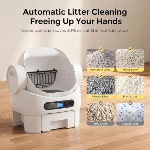 Automatic Litter Box Self Cleaning, Smart Cat Litter Box with 10 Safety Sensors, Open Top Self-Cleaning Litter Box for Multiple Cats, APP Control, 9.5L Waste Bin, 40dB Ultra Quiet for Multi-Cat