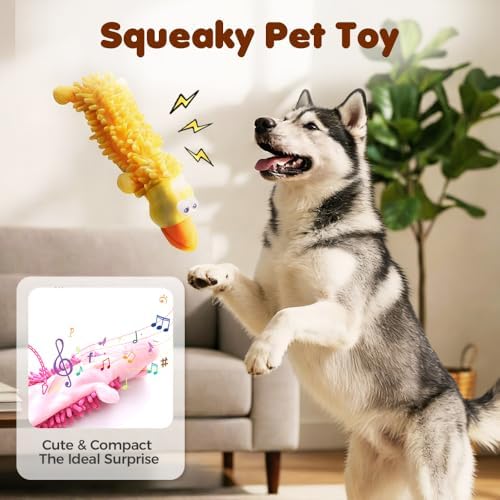 LECDOA Plush Squeaky Dog Toys, Soft Bite Resistant Chew Toys, Hippo
